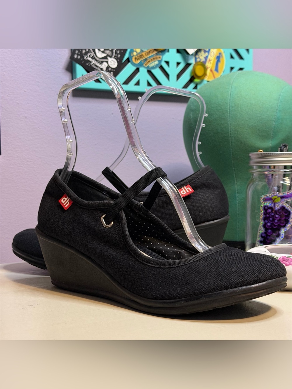 Dollhouse Vintage Mary Jane Wedges Canvas Black 90s Y2K